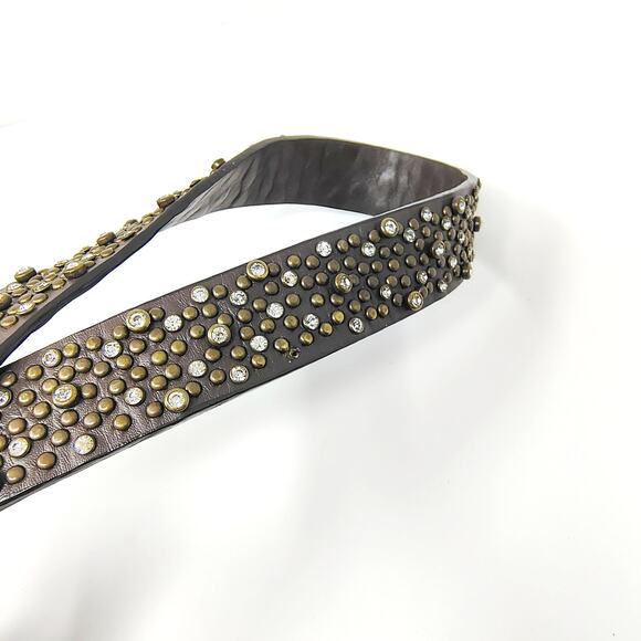 Anthropologie Twill Twenty Two Belt Womens Large Brown Leather Studded Gold Boho